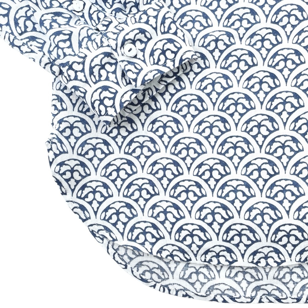 Talbots Linen Blouse, Lightweight Patterned Shirt, Blue & White, Size Large - Picture 8 of 10